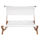 Lit Double de Jardin ou Terrasse en Bois de Larix et Textile Blanc Beige avec Capote Design Ultra Élégant et Confort Optimal Beliani
