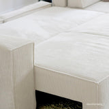 HOMIFAB Canapé d'angle Convertible réversible 5 Places avec Coffre de Rangement en Velours côtelé Beige - Collection Harper, 300 x 84 x 154/101 cm