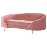 Canapé en Velours Courbé Glamour Rose Pastel à 3 Places Pieds Dorés Brillants Savar