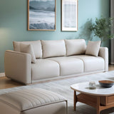 KIBONCY 3-Seater Modern Sofa, Soft Leather Upholstered Couch with Detachable Pillows, Low-Saturation Color with Integrated Armrests, Easy-to-Clean(E,200cm)