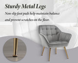 chairus Fauteuil Scandinave de Salon avec Pieds en Métal Modern Chaise de Chambre Capitonné en Velours (Gris-1)