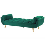 Canapé Lit Clic Clac Convertible 3 Places en Velours Vert avec Pieds en Bois Idéal pour Salon ou Chambre d'Amis au Style Rétro et Scandinave Beliani