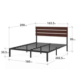 Zinus Figari Sommier en métal avec tête de lit en Bambou | 160 x 200 cm | 31 cm de Hauteur | Tête de lit à Lattes | Support de Lattes en Acier | Facile à Monter | Noir & Marron