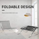 Fauteuil de salon classique - Pliable - En cuir véritable - Avec cadre en acier inoxydable - Pour chambre à coucher, salon, salle de lecture (noir, avec ottomane)
