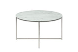 AC Design Furniture Antje Table Basse Ronde, Ø: 80 x 45 cm, Aspect Marbre Blanc /Chrome, Verre/Metal, 1 pc