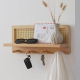 Porte-manteau mural avec étagère - Étagères pour livres d', crochets pour rangement dans le couloir | Fond en bois dur, étagère murale en bois avec crochets, organisateur d'étagère en rotin