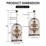 Kikioo Lustre Cage À Oiseaux Marron 14 Pouces 4 Lumière Industriel Vintage Bar Cage Oiseau Suspension, Lustre en Cristal LED Luxueux pour Escalier Salons Chambres Greniers Villas Salles de Mariage