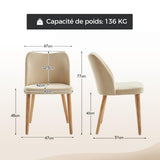 HULALA HOME Chaise Salle a Manger, Chaise Coiffeuse Moderne, Lot de 2 Chaises de Salle à Manger, Confortables avec Pieds en Bois, Convient au Salon, Salle à Manger, Chambre, Beige