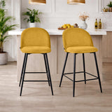 Meubletmoi Lot de 2 Chaises de Bar en Velours Jaune avec Capitonnage et Pieds en Métal Noir - Design Contemporain - FARA 2