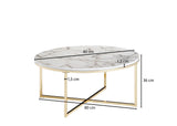 FineBuy Table Basse de Salon Effet Marbré 80x36x80 cm MDF et Metal | Grande Table de Canapé Ronde Blanc Or | Design Table d'appoint Moderne