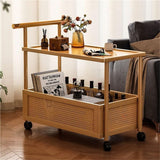 Générique Table d'appoint roulante à roulettes, Table de Chevet en Bambou avec Panier de Rangement, Table d'angle Mobile en rotin Style bohème, Petit Chariot de Rangement pour Salon, Chambre