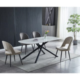 Casa Vital Table à manger AZGON, blanc et or, 180 x 90 x 76 cm, pierre frittée, motif marbre blanc avec veines dorées, pieds en métal noir avec forme intéressante