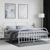 vidaXL Cadre de lit métal avec tête de lit/Pied de lit Blanc 160x200cm, lit Double, Meuble de Chambre à Coucher, lit d'invité, lit
