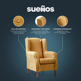 Sueños ZZZ Carla Fauteuil à oreilles tapissé en tissu anti-taches Couleur moutarde 104 x 77 x 75 cm Idéal pour lire, regarder la télévision ou allaiter