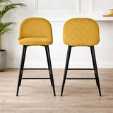 Meubletmoi Lot de 2 Chaises de Bar en Velours Jaune avec Capitonnage et Pieds en Métal Noir - Design Contemporain - FARA 2