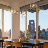BUniq Lustre Spoutnik E26, 5 lumières, branches de boule de verre, suspension réglable en hauteur, lustre soufflé à la main du milieu du siècle, plafonnier Starburst, finition bronze tra