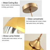 Euone_Clothes Suspension Luminaire avec Abat-jour Boule en Verre Semi-plaqué, Lampe Suspendue de Plafond Moderne, Lustre de Chambre de Salle à manger de Cuisine (Or, 20cm), (‎DGY-1004)