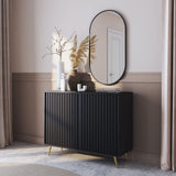 Selsey Commode Armoire 2 Portes À Lamelles 104 cm sur Pieds Dorés Meuble De Rangement Noir Bello
