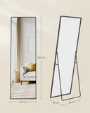 SONGMICS Miroir Intégral, Miroir Rectangulaire sur Pied, à Poser au Sol, Cadre en Alliage d’Aluminium, Verre Trempé, pour Chambre, Salon, Dressing, Coins Droits, 160 x 50 cm, Noir d'encre LFM050BD01