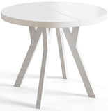 AlpiMeble Table de salle à manger ronde OVO, table extensible diamètre : 80 cm à 130 cm, table de salon, couleur : blanc, avec pieds en bois de couleur blanche