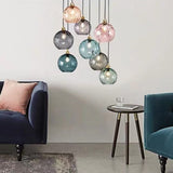 MZStech 20cm Transparent Globe en verre Suspension Base en bronze doré avec boule de verre Lampe de plafond suspendue pour îlot de cuisine, salle à manger et table de chevet (Transparent)