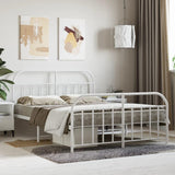 vidaXL Cadre de lit métal avec tête de lit/Pied de lit Blanc 140x200cm, lit Double, Meuble de Chambre à Coucher, lit d'invité, lit