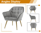 chairus Fauteuil Scandinave de Salon avec Pieds en Métal Modern Chaise de Chambre Capitonné en Velours (Gris-1)