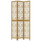 Cloison Amovible sans Percage, Cloison de séparation 3 Panneaux Marron Bois Paulownia Massif, Room Divider pour Chambre, Salon, Bureau