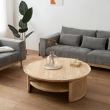 AZZAZETES Table Basse de Salon Table Basse Ronde en Rotin Et Bois Massif, Style Nordique Rétro, for Salon, Canapé Simple Table D'appoint de Canapé