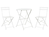 Salon de Jardin Bistrot Table et 2 Chaises en Acier Blanc Pliable avec Patins Fiori