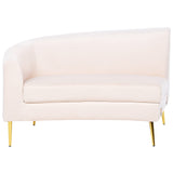 Canapé 4 Places en Velours Beige de Style Rétro à Pieds Dorés et Forme Courbe Moss