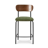 Sicaan Lot de 2 tabourets de Bar 66 cm placage frêne Velours côtelé Kaki - 95,5x46x52,5 cm - Collection Olivia - Pieds métal Noir - Style scandinave - Kit
