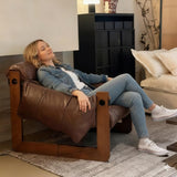LAITEGOG Fauteuil Lounge Vintage, Fauteuil Confortable en Cuir ciré à l'huile avec Structure en Bois Robuste, canapé rembourré et Douillet for Salon, Chambre, Balcon, Bureau à Domicile(Vintage Brown)