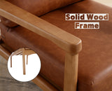 chairus Fauteuil tonneau rembourré en cuir synthétique pour salon, chaise de réception avec cadre en bois massif, chaise d'appoint pour chambre à coucher (marron)