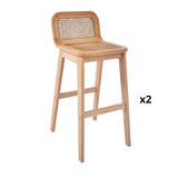 MOB-IN Lot de chaises Sana d'îlot et Bar en chêne et Assise cannage 65cm