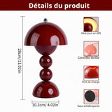 Lampe de table sans fil, lampe de chevet rechargeable à commande tactile et variable en 3 couleurs, lampe portable à pile en forme de champignon pour table de nuit, cuisine, bureau, décoration