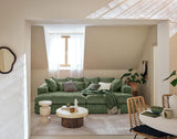 Lisa Design - Collins - canapé Droit 4 Places avec Double méridienne - Assise Profonde - en Velours texturé, Vert