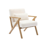 sweeek - Fauteuil scandinave Bois d'hévéa et Tissu Effet Fausse Fourrure Blanc crème