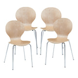 [en.casa] Lot de 4 Chaises de Salle à Manger Ensemble de 4 Chaises Confortables pour Salon Bureau Capacité 150 kg Contreplaqué de Bouleau Métal 85 x 48 x 50 cm Naturel Chrome