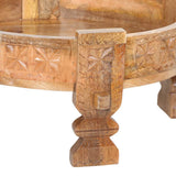 Casa Moro Table de travail Rakim naturel, diamètre 50 cm, ronde x hauteur 26 cm, en bois massif sculpté, style ancien marocain vintage, canapé
