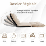 COSTWAY Canapé-lit Paresseux Pliable, Canapé Convertible avec Dossier Réglable à 42 Positions, Chauffeuse avec 2 Oreillers, Sofa pour Salon, Chambre, Balcon, Beige