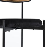 Merax Lot de 4 Chaises de Salle à Manger, Modernes Chaise Cuisine avec Dossier en Rotin et Pieds en Métal, pour Salle à Manger, Salon, Chambre, Velours, Noir