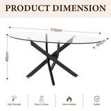 GOLDFAN Table basse ovale en verre avec pieds en métal noir, table centrale moderne en verre trempé transparent pour salon, bureau ou appartement