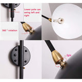 AKBOY Bras Long Applique Murale Vintage Industrielle Spots Muraux avec Interrupteur Tête Réglable Rotatif E27*2 Lampe Murale Intérieur Eclairage Mural Métal Éclairage De Chambre À Coucher,180 * 118cm