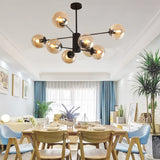 DRYIC Lustre, Lustre Suspension Globes En Verre Spoutnik Suspension Pour Îlot de Cuisine Salon Chambre Salle À Manger/Amber/8-