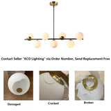 KCO Éclairage noir et laiton - Lustre moderne Spoutnik - 7 lumières - Globe en verre de lait - Pour cuisine, salle à manger, salon, chambre à coucher