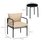 Outsunny Salon de Jardin bistrot, Ensemble bistrot de Jardin 3 pièces avec 2 fauteuils et 1 Table Basse Ronde, métal, Noir et Beige