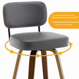 Bekrvio Lot de 4 tabourets de Bar pivotants à 360° avec Dossier, 65 cm de Hauteur d'assise - en Cuir synthétique et Bois Massif - 4 Pieds - pour Cuisine et comptoir - Chaise de Bar pivotante avec