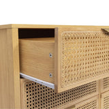 IDMarket - Commode 6 tiroirs EDHEN 115 cm cannage Coloris Bois