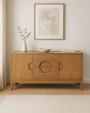 UNIQKA - Kyoto - Buffet Vintage en Teck Massif 165 cm - Couleur Marron - Longueur 165 cm - Profondeur 53 cm - Hauteur 80 cm - Bois Authentique, Durable et de Haute qualité